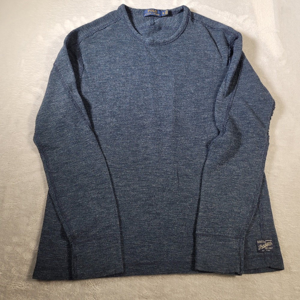 Polo Ralph Lauren Thermal Shirt Mens XL Blue Waffle Knit Long Sleeve Crew Neck